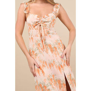 Lulus The Way To Love Orange Floral Print Ruffled Maxi Dress - Size XS